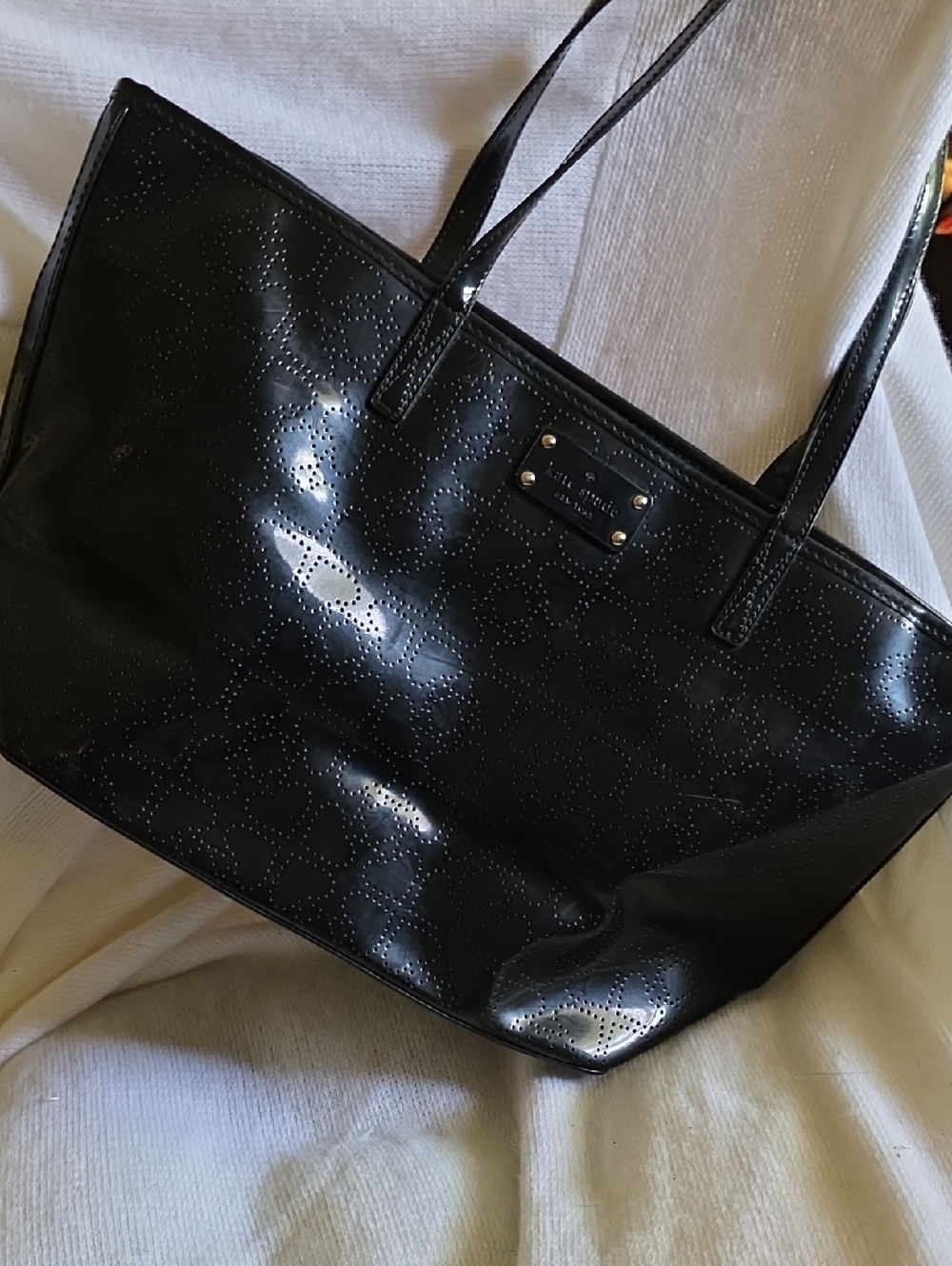 kate spade Black Perforated HeartPatent Leather Tote